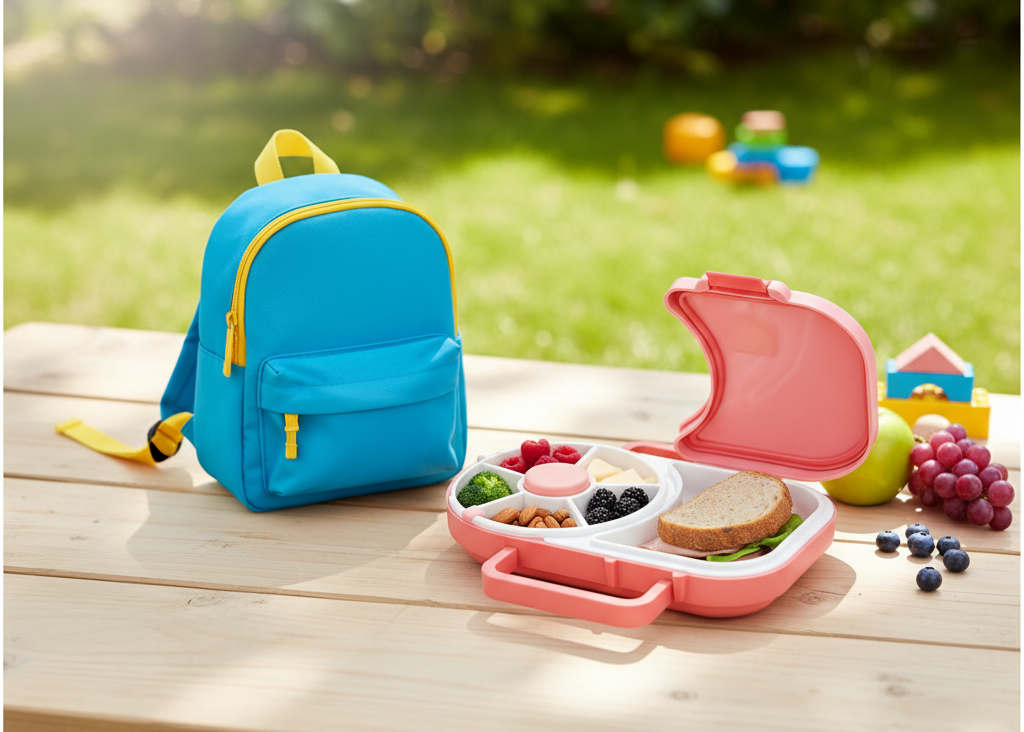 Rotating Kids Lunchbox with healthy snacks
