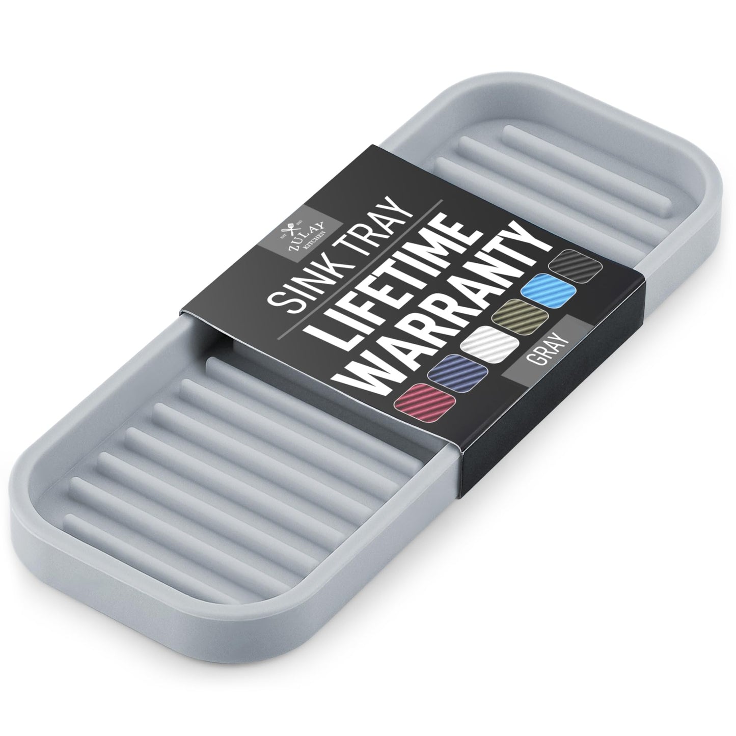 Zulay Kitchen (9x3.5) Silicone Sponge Holder for Kitchen Sink - Flexible Multipurpose Soap Tray - Sink Organizer for Kitchen, Bathroom, Makeup, Trinkets & More (Grey)