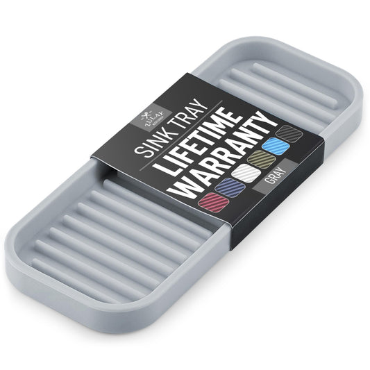 Zulay Kitchen (9x3.5) Silicone Sponge Holder for Kitchen Sink - Flexible Multipurpose Soap Tray - Sink Organizer for Kitchen, Bathroom, Makeup, Trinkets & More (Grey)