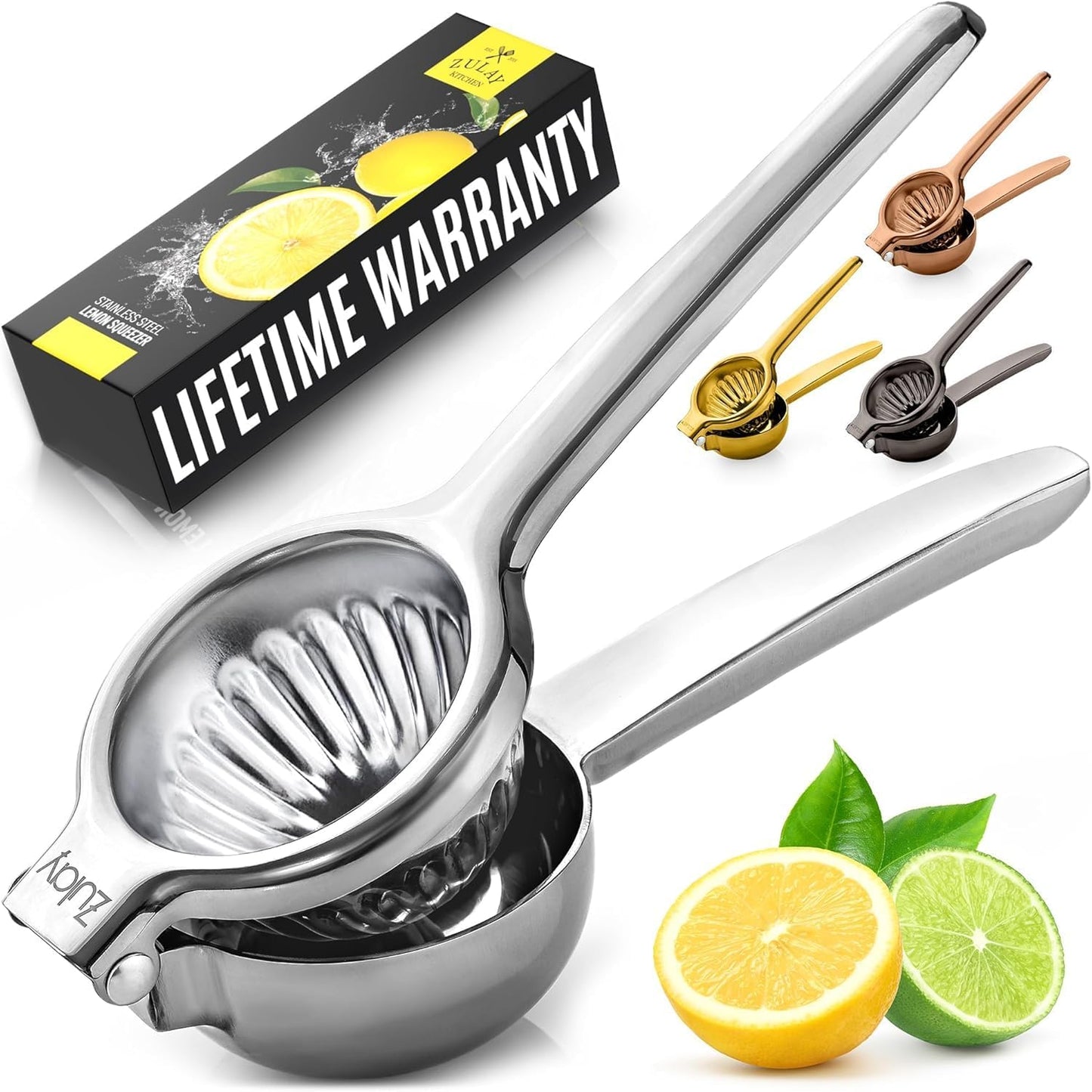 Zulay Kitchen Lemon Squeezer Stainless Steel with Premium Quality Heavy Duty Solid Metal Squeezer Bowl - Large Manual Citrus Press Juicer and Lime Squeezer Stainless Steel - Silver