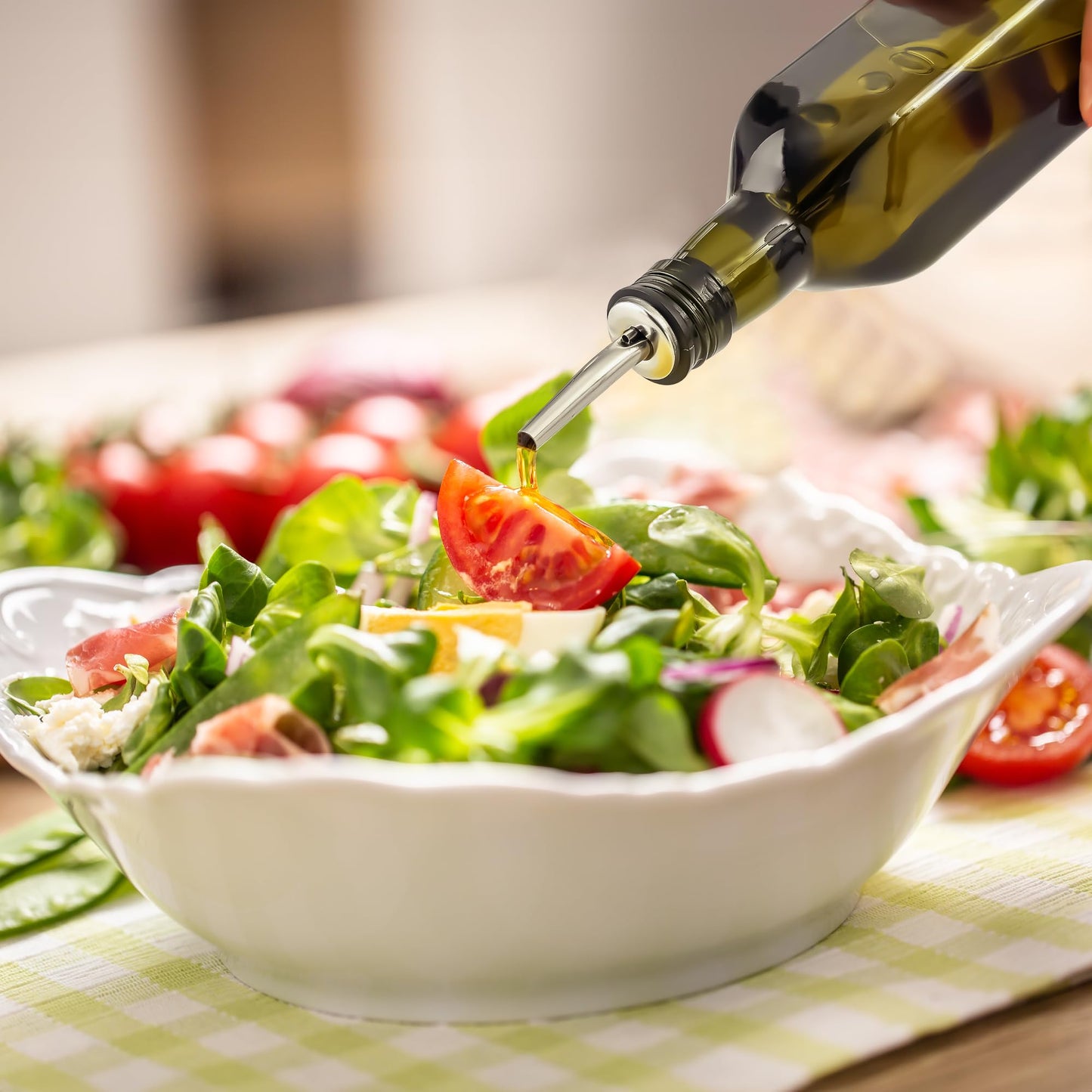 Zulay Kitchen 17oz Olive Oil Dispenser Bottle – Glass Oil Cruet with Spout, Funnel & Pourers, Easy-Pour Decanter for Kitchen Cooking and Serving (Green)