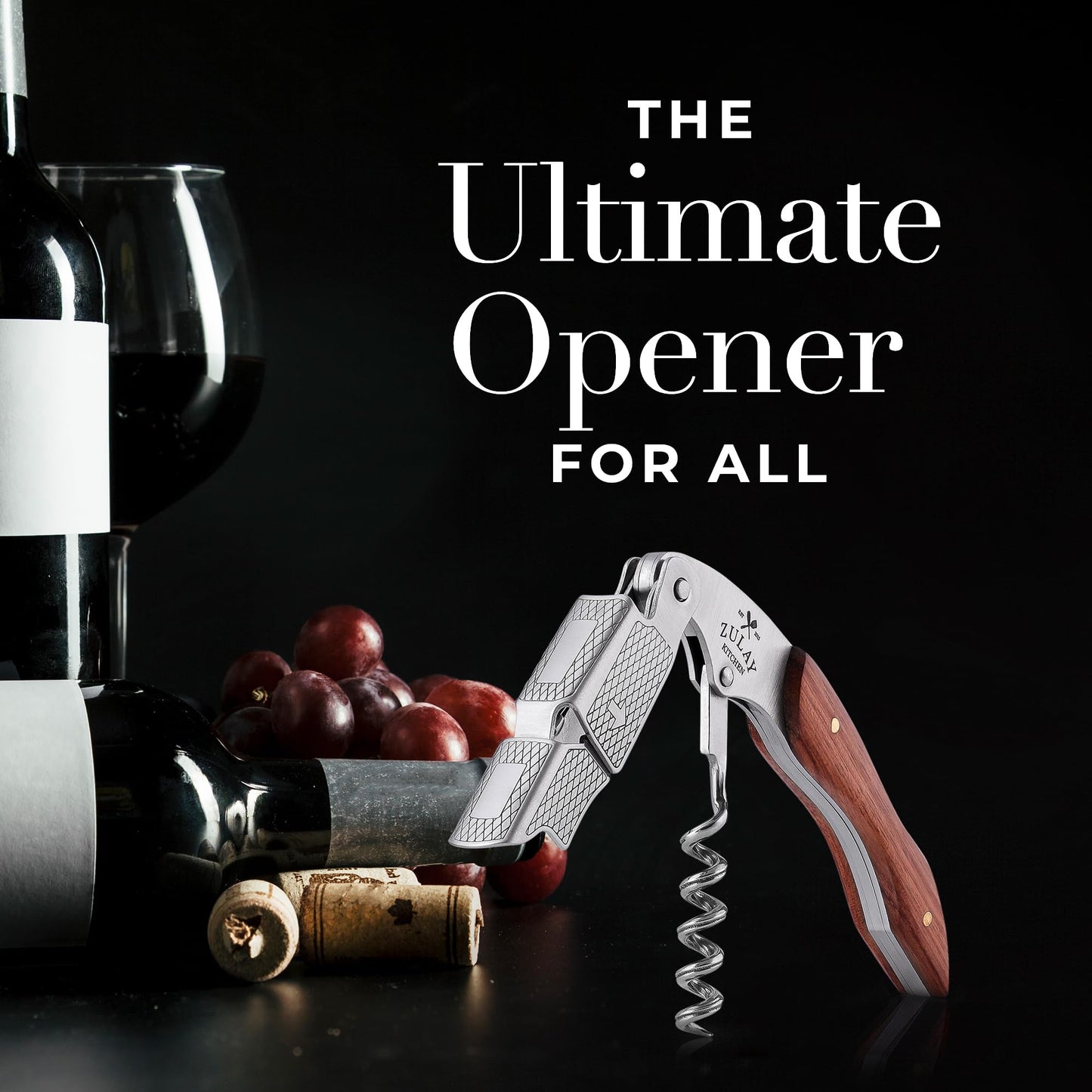Zulay Kitchen Corkscrew Wine Opener - Premium 420 Stainless Steel & Rosewood Wine Bottle Opener - Double Hinged Opener with Foil Cutter & Cap Remover - Rosewood