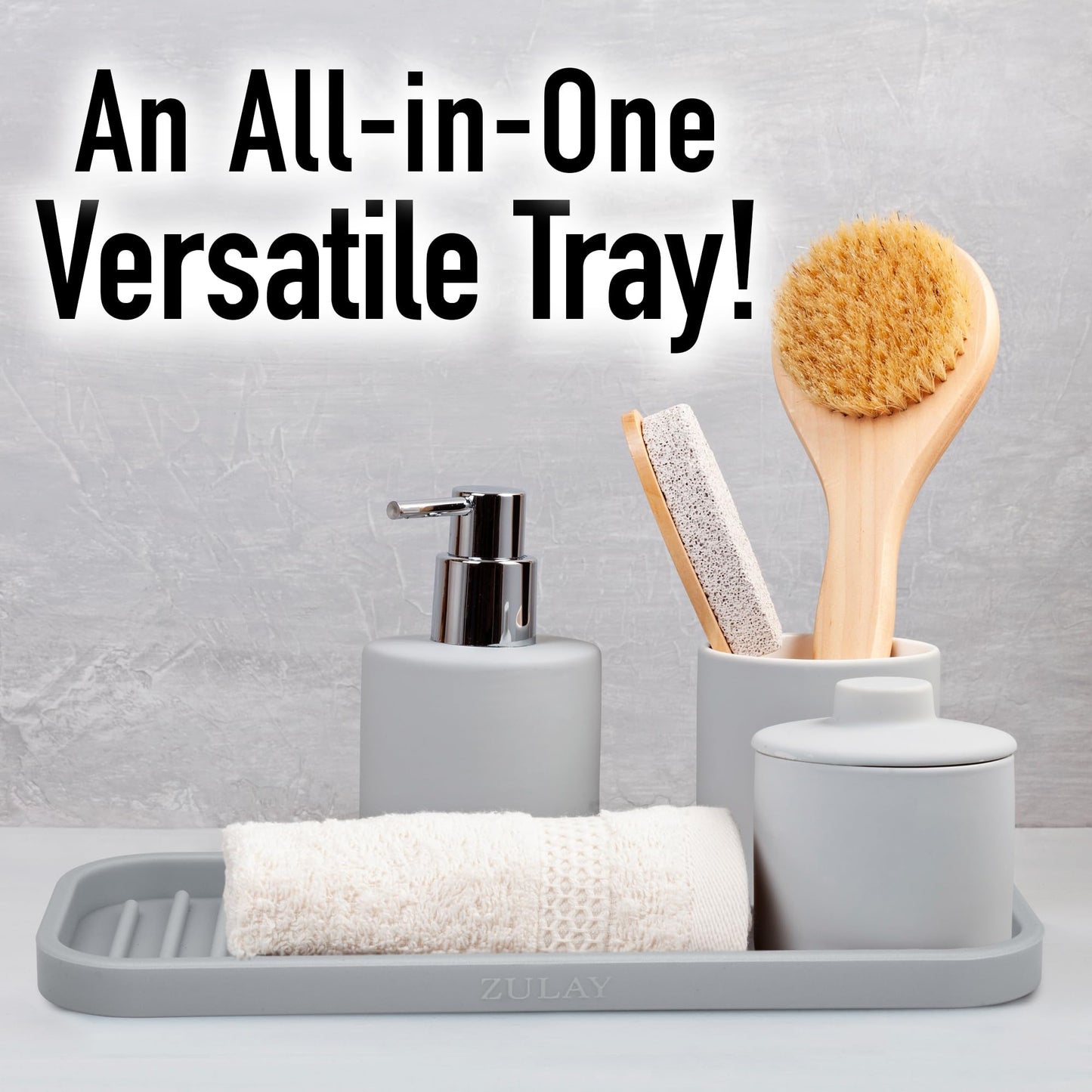 Zulay Kitchen (9x3.5) Silicone Sponge Holder for Kitchen Sink - Flexible Multipurpose Soap Tray - Sink Organizer for Kitchen, Bathroom, Makeup, Trinkets & More (Grey)