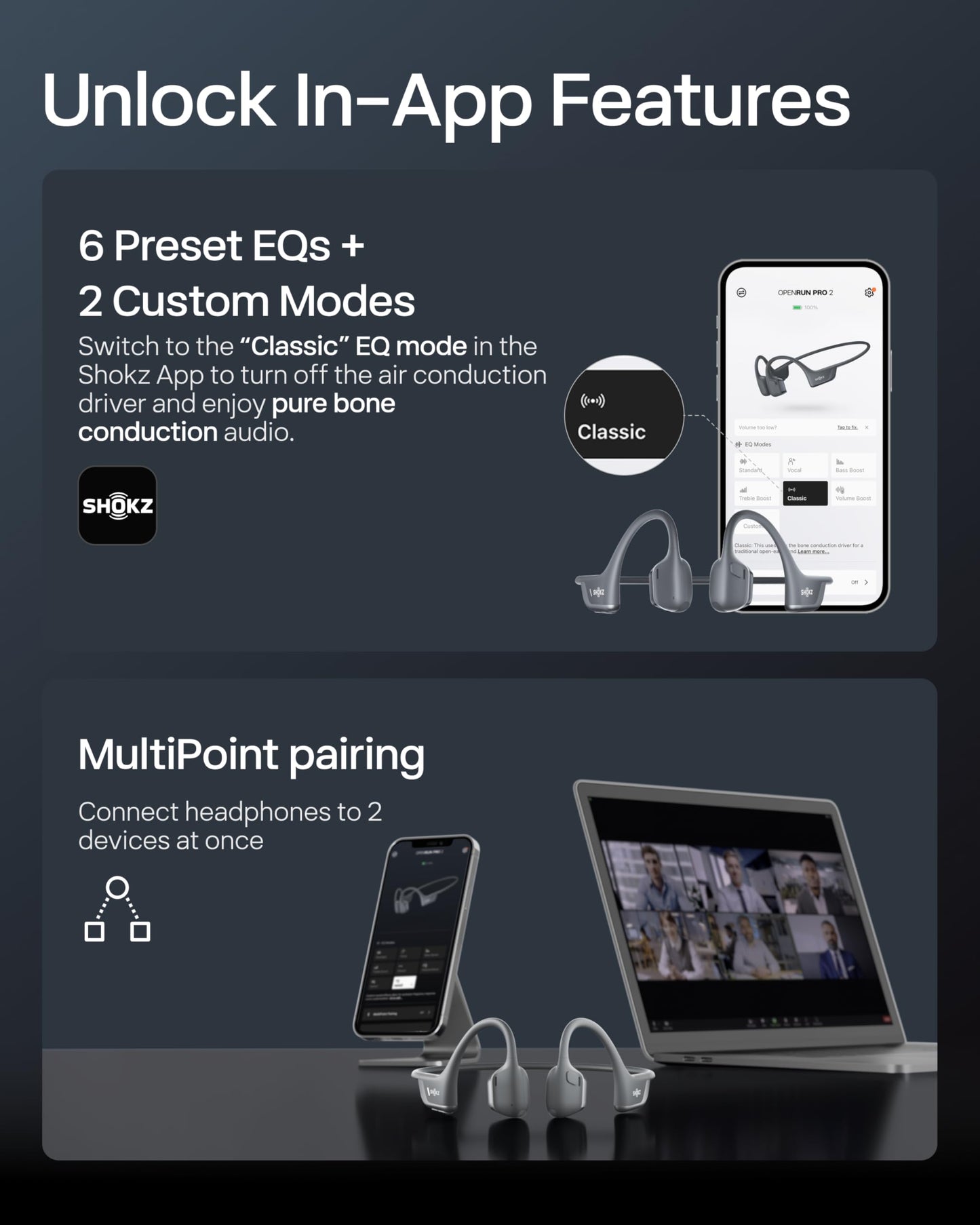 SHOKZ New OpenRun Pro 2 - Open-Ear, Bone Conduction Sport Headphones - with Reflective Strip - Sweat Resistant, Workout Headphones - Secure, Wireless, Comfortable Fit-Deep Bass and Smart Mic App