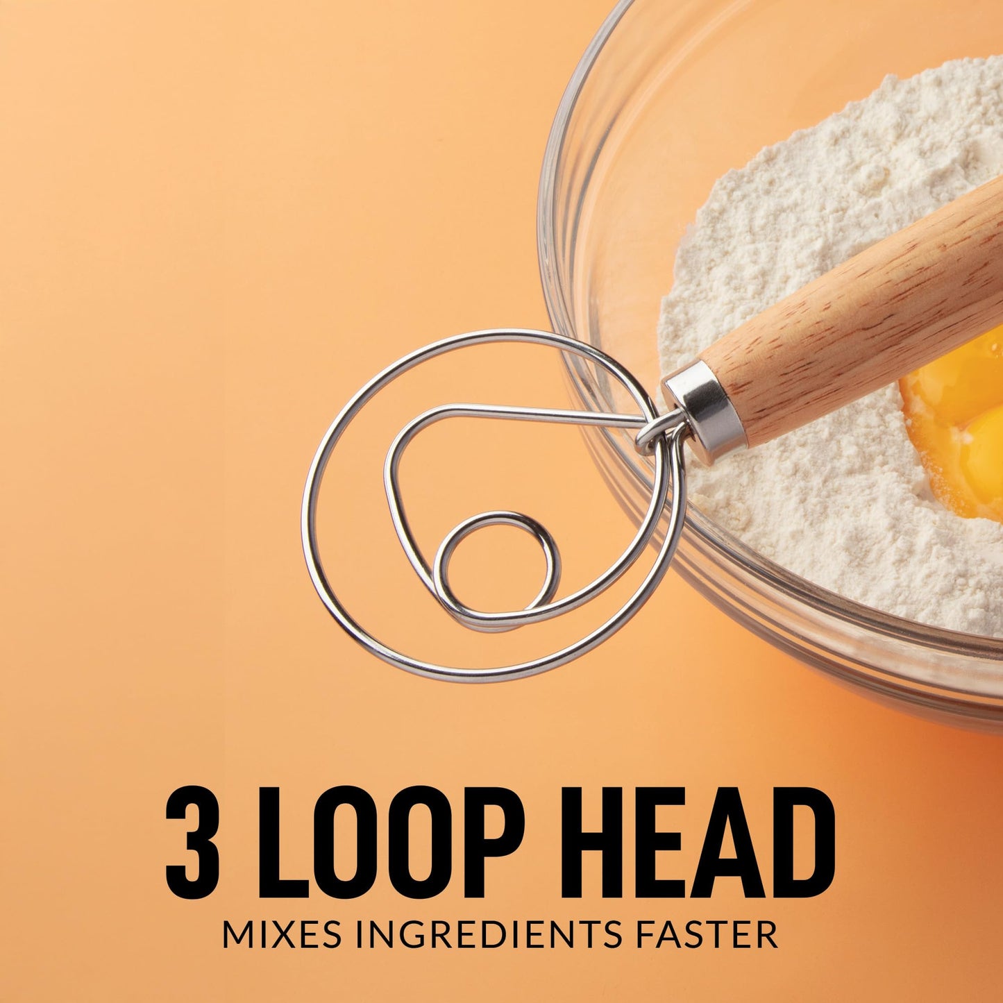 Zulay Kitchen 13-Inch Danish Dough Whisk - Wooden Danish Whisk for Dough with Stainless Steel Dough Hook - Traditional Dutch Whisk - Bread Whisk for Sourdough, Pizza, Pastry, Cake Batter