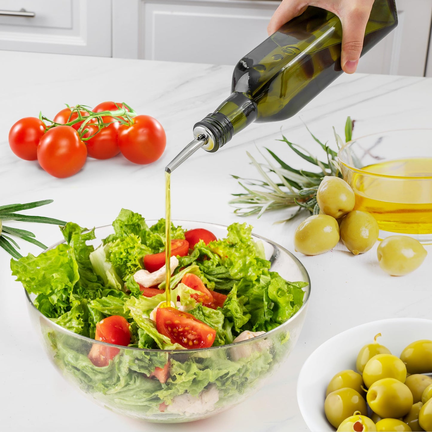 Zulay Kitchen 17oz Olive Oil Dispenser Bottle – Glass Oil Cruet with Spout, Funnel & Pourers, Easy-Pour Decanter for Kitchen Cooking and Serving (Green)