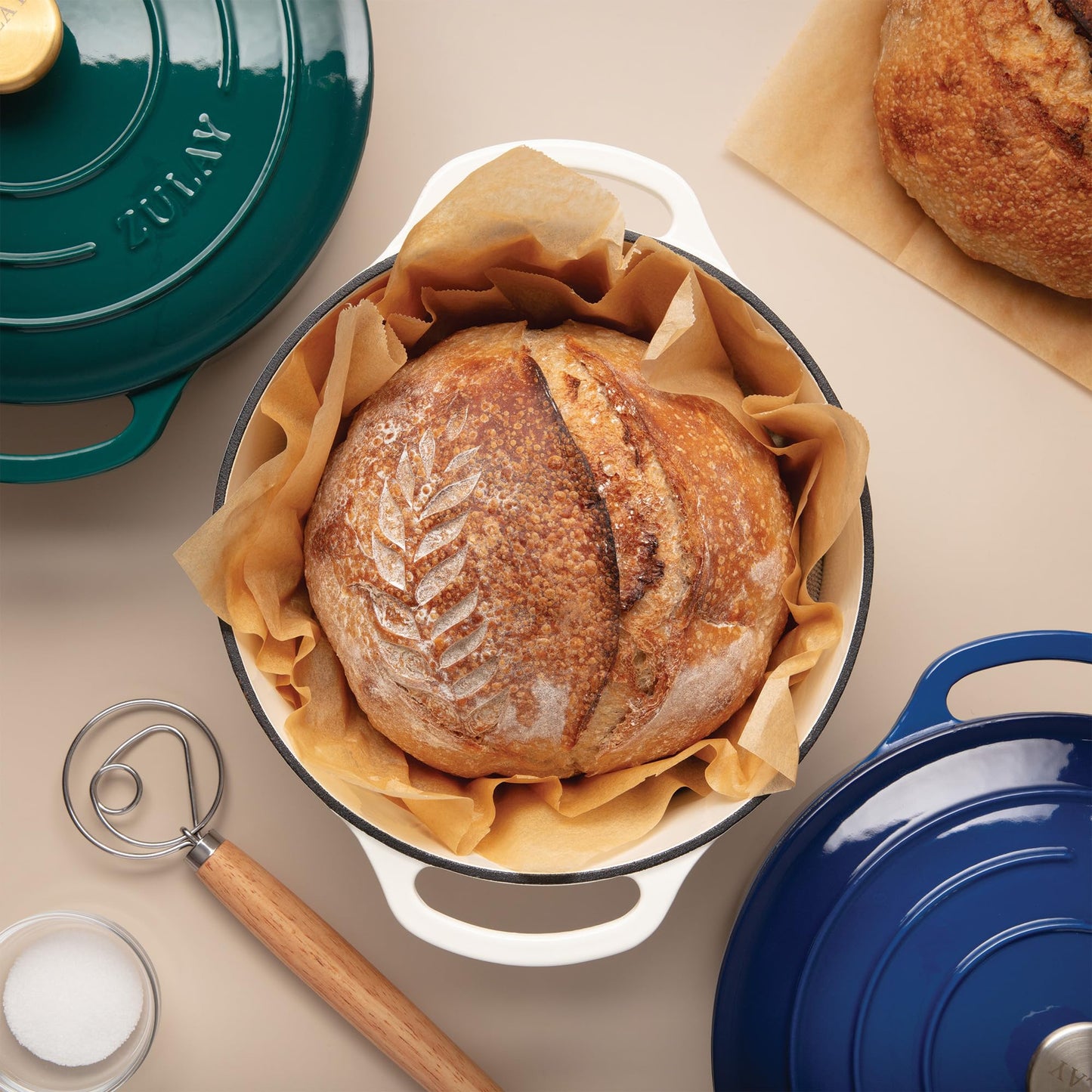 Zulay Kitchen 13-Inch Danish Dough Whisk - Wooden Danish Whisk for Dough with Stainless Steel Dough Hook - Traditional Dutch Whisk - Bread Whisk for Sourdough, Pizza, Pastry, Cake Batter